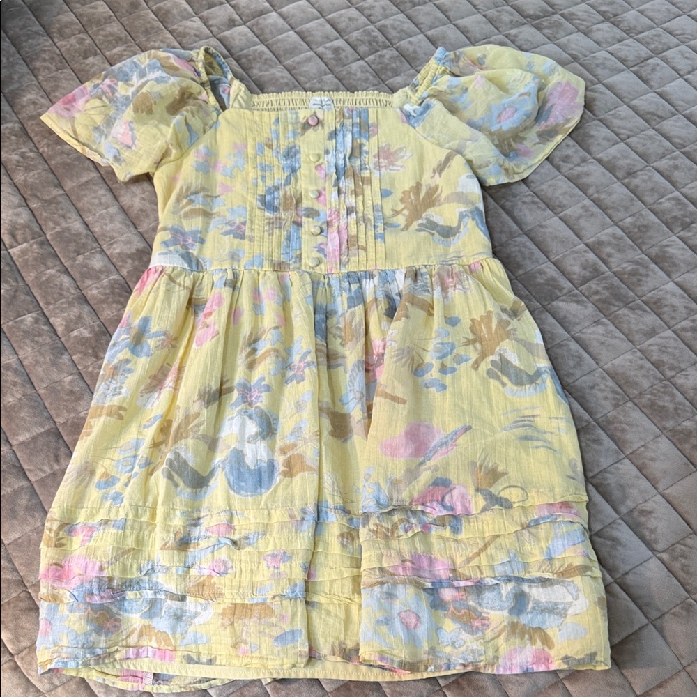 Abercrombie Kids Girls' Yellow Floral Puff-Sleeve Dress
